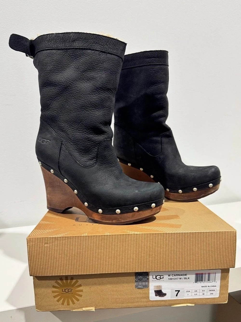 UGG Carnagie Black Studded Wedge Boots US 7